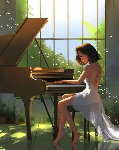 Learn Illustration, Piano Pictures, Piano Girl, Digital Art Software, Piano Art, Watercolor Kit, Illustration Art Girl, Playing Piano, Art Fantasy