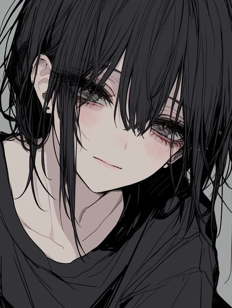 Girly Anime Pfp, Black Anime Hair, Animes Emo, Tomboy Art, Free Icon Set, Anime Black Hair, Cute Profile, 캐릭터 드로잉, Amazing Drawings