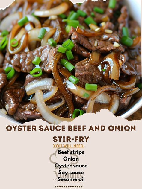 🥘 Oyster Sauce Beef and Onion Stir-Fry: Quick, savory, and utterly satisfying! #StirFrySuccess Oyster Sauce Beef and Onion Stir-Fry Ingredients: Beef strips (1 lb) Onion, sliced (1) Oyster sauce (3 tbsp) Soy sauce (1 tbsp) Sesame oil (1 tsp) Sugar (1 tsp) Garlic, minced (2 cloves) Green onions (for garnish) Instructions: Heat oil and sauté garlic and onions until soft. Add beef and stir-fry until browned. Stir in oyster sauce, soy sauce, and sugar. Cook until sauce thickens. Garnish with ... Beef In Oyster Sauce, Recipes With Oyster Sauce, Fashion Landing Page, Fry Sauce Recipe, Stir Fry Sauce Recipe, Spanish Rice Recipe, Stir Fry Ingredients, Sweet Onions, Quick Stir Fry