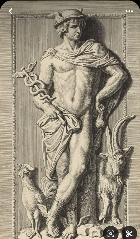 Hermes Mythology Aesthetic, Hermes Art Greek Mythology, Hermes God Mythology, Hermes God Art, Hermes Deity, Mercury Mythology, Hermes Drawing, Ancient Greece Illustration, Greek Statue Drawing