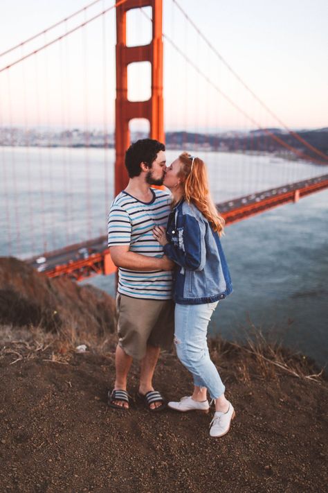 Couple Kissing Gate Bridge San Francisco San Francisco Outfit, San Francisco Itinerary, San Francisco Travel Guide, San Francisco Photos, Lombard Street, Romantic Couples Photography, Living In San Francisco, The Golden Gate Bridge, Golden Gate Park