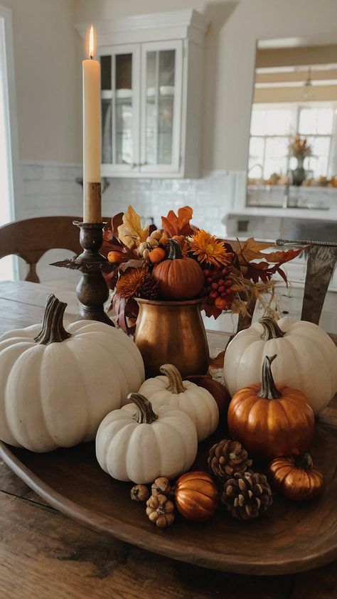 Transform your home with cozy fall Thanksgiving decor Explore DIY ideas for table centerpieces candle centerpieces and front porch decorations Get inspired by Hobby Lobby finds for your living room outdoor areas farmhouse kitchen porch and modern spaces Elevate your space with these easy and stylish fall decor ideas Table Centerpieces For Home Fall, Fall Kitchen Table Centerpieces, Farmhouse Fall Decor Living Room, Fall Kitchen Table Decor, Fall Kitchen Table, Front Porch Decorations, Thanksgiving Decor Ideas, Candle Table Centerpieces, Kitchen Porch