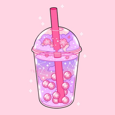 #cherry #blossom #bubble #boba #tea #cute #kawaii #pink #purple #flowers #stars #sparkles #clouds #pastel #soft #aesthetic #glass #digitalart #digitalartist #art #drawing #illustration #sticker Boba Tea Art Drawing, Kawaii Boba Drawing, Boba Art Aesthetic, Purple Boba Tea Aesthetic, Kawaii Tea Set, Kawaii Boba Tea Drawing, Cute Boba Drawing, Pink Boba Aesthetic, Bubble Tea Tattoo