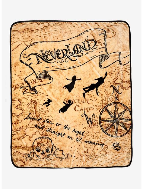 Neverland Map, Neverland Nursery, Peter Pan Neverland, Peter Pan Nursery, Disney Blanket, Map Sketch, Bedroom Throw, Map Background, Plush Throw Blanket