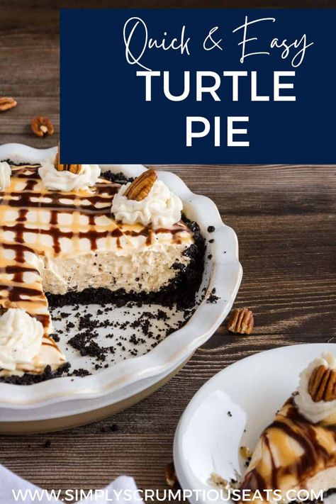 Edwards Turtle Pie Recipe, Turtle Pie Recipe, Turtle Pie, Chocolate Graham Cracker Crust, Dessert Cravings, Turtle Cheesecake, Classic Apple Pie, Easy Pie Recipes, Crunchy Pecans