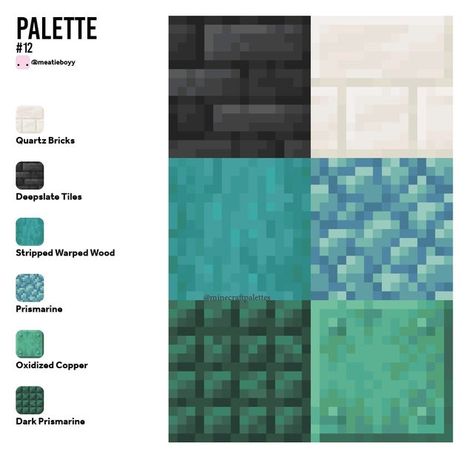 Minecraft Block Palette Tropical, Minecraft Blue Color Palette, Block Combos Minecraft, Color Palette Minecraft, Minecraft Block Pallets, Block Pallet Ideas Minecraft, Minecraft Palette, Minecraft Colour Palette, Minecraft Color Palette