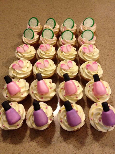 Spa Birthday Party Cupcakes, Spa Birthday Cupcakes, Spa Party Cupcakes, Spa Cupcakes, Makeup Birthday Party, Birthday Party Cupcakes, Makeup Birthday, Spa Party Ideas, Salon Party