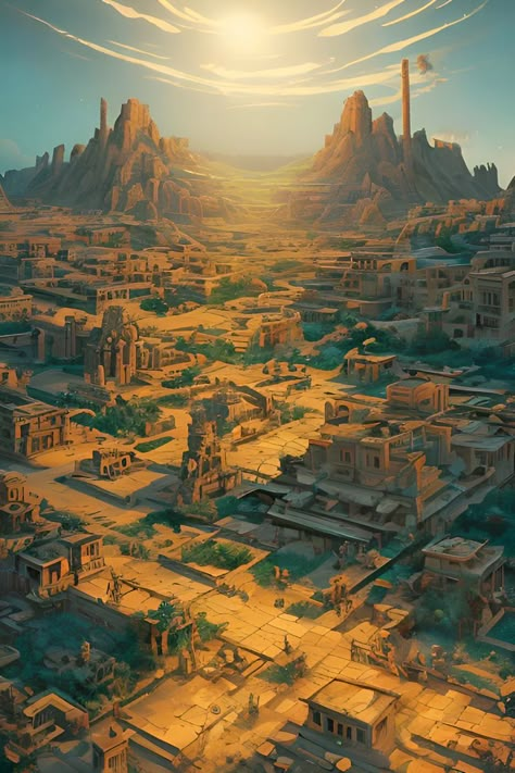 Desert Village Fantasy Art, Desert Village Concept Art, Fantasy Desert City Concept Art, Desert City, Fantasy Kingdom Cities Desert, Desert Port City Fantasy Art, Fantasy Desert Kingdom, Desert Land, Sci Fi Architecture