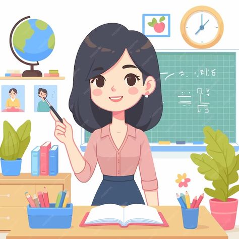 Premium Vector | A drawing of a woman in a classroom with a book titled the teacher Teacher Aesthetic Drawing, Classroom Drawing Easy, Teacher Drawing Cartoon, Teacher Drawing Easy, Teacher And Student Drawing, My Best Teacher Essay, Ohuhu Art, Job Drawing, Teacher Background