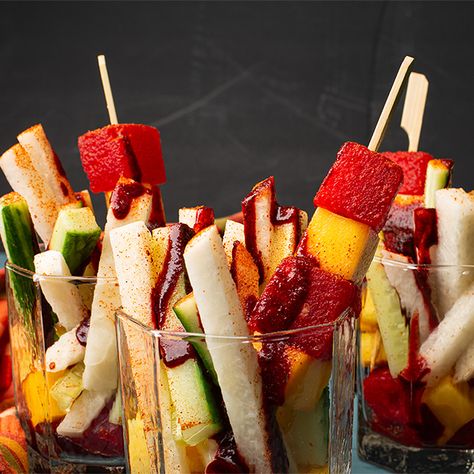 Mexican Fruit Cups, Mexican Fruit, Fruit Cup, Vegetable Snacks, Fruit Cups, Nuts & Seeds, Global Recipes, Dried Tomatoes, Sun Dried