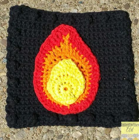 Fire Applique Blanket Square Crochet Fire, Easter Crochet Patterns, Merit Badge, Fire Flame, All Free Crochet, Afghan Patterns, Applique Pattern, Granny Squares Pattern, Square Patterns