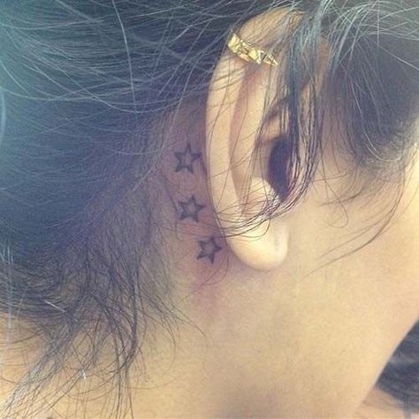 Star Tattoo Ear, Star Tattoo Behind Ear, Sun And Stars Tattoo, Star Tattoos For Women, Jeffree Star Tattoos, Star Tattoos Behind Ear, North Star Tattoo, Star Tattoo On Shoulder, Black Star Tattoo