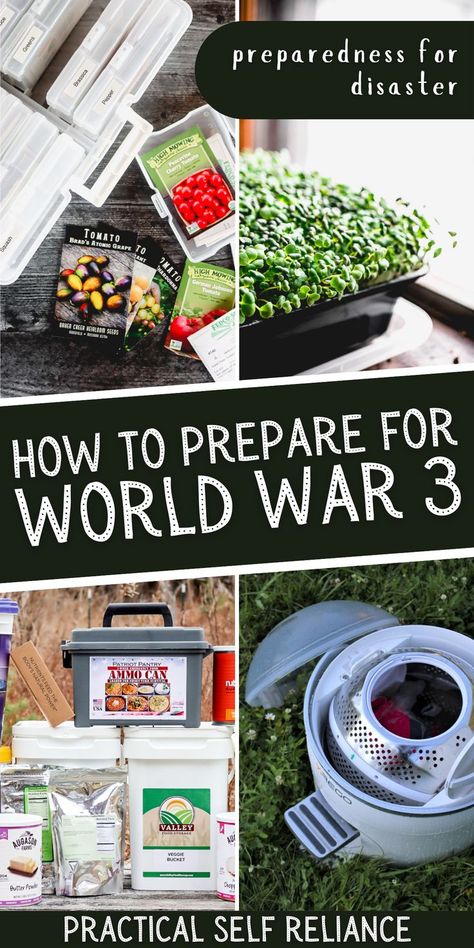 all kinds of prepper ideas for disaster preparedness: foot powered washing machine, seed bank, emergency food kits, growing microgreens Preppers Food Storage, Preparedness Plan, Prepper Ideas, Emergency Preparedness Items, Survival Skills Emergency Preparedness, Prepper Food, Emergency Preparedness Food, Survival Essentials, Emergency Prepardness