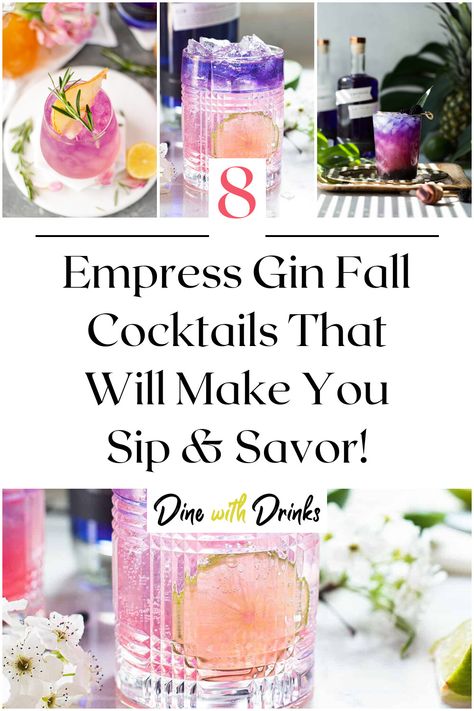 Collage of 4 empress gin fall cocktails. Fall Cocktails Empress Gin, Cocktail Recipes Empress Gin, Empress Gin Elderflower Cocktail, Empress Gin Fall Cocktail, Empress Gin Recipes, Fall Gin Drinks, Gin Cocktails Fall, Empress Gin Cocktail Recipe, Fall Gin Cocktails