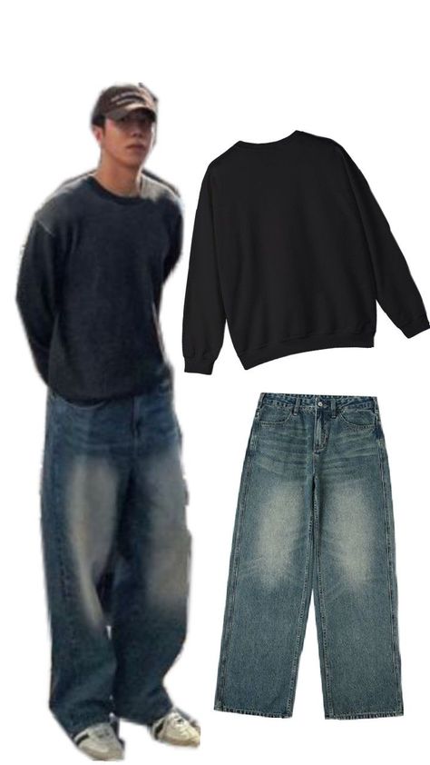 baggy jean and sweater outfit Baggy Jean, Sweater Outfit, Baggy Jeans, Sweater Outfits, Clothes