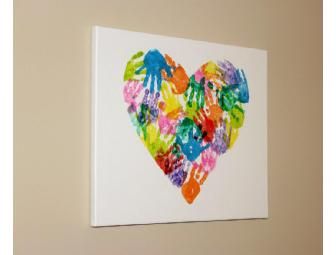 Handprint Heart Canvas Art from Miss Audrey's Th 1's Class - Online Fundraising Auction - BiddingForGood Handprint Heart, Heart Canvas Art, Class Art Projects, Auction Projects, Heart Canvas, Footprint Art, Kids Canvas, Handprint Crafts, Collaborative Art