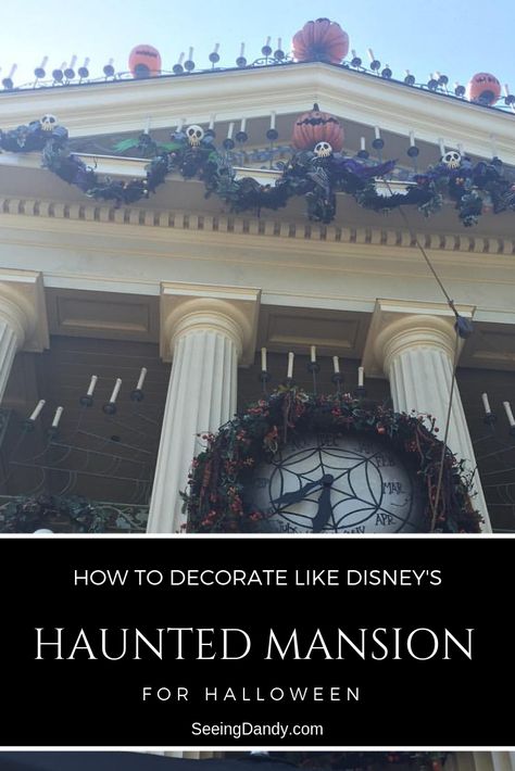 Easy ways to decorate like Disney's Haunted Mansion for Halloween! #disney #halloween #hauntedmansion #disneyside #disneyland #disneyworld #halloweenparty #halloweendecor #homedecor #halloweendecorations #diy Mansion Halloween Decor, Haunted Mansion Halloween Decor, Disney Halloween Diy, Nightmare Before Christmas Theme, Mansion Background, Halloween At Home, Haunted Mansion Decor, Disney Halloween Decorations, A Nightmare Before Christmas