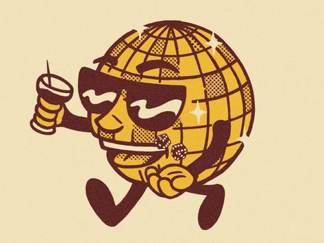 Character design pitch for The Walk-In in Chicago Disco Ball Character, Retro Character Design, Menu Design Inspiration, Business Illustration, Vintage Character, Graphic Elements, Retro Illustration, Vintage Cartoon, 로고 디자인