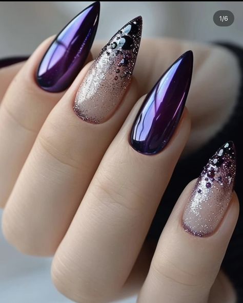 Mystical Nails Almond, Black And Purple Nails, Beauty Nails Design, Creative Eye Makeup, Creative Eye, Nail Art Tutorial, Best Acrylic Nails, Purple Nails, Almond Nails