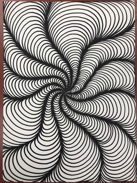 Drawing Using Lines Art Projects, Sharpie Line Drawing, Rhythm And Movement Art Drawing, Repeatation Design Pattern, Lines And Curves Drawings, Grunge Designs Art, Movement Art Design, Curved Lines Drawing, Easy Illusion Drawings