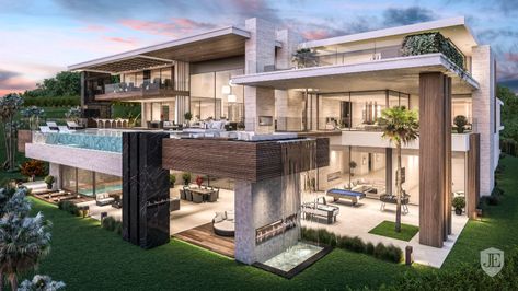 Exclusive New Modern Villa for Sale in La Zagaleta, Marbella in Marbella, Spain for sale (10525249) Luxury Villa Design, Home Designs Exterior, Modern Villa Design, Modern Mansion, Luxury Homes Dream Houses, Conceptual Design, Dream House Exterior, Villa Design, House Designs Exterior