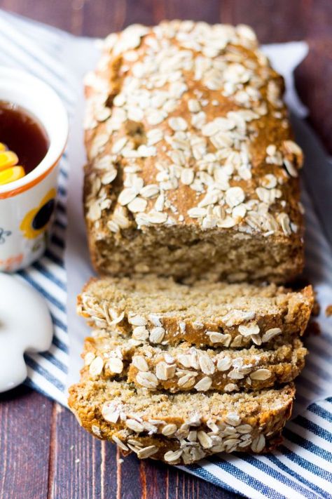 This gluten free honey oat bread is made with just a few simple ingredients in only one bowl! No refined flour (oat flour only), butter or dairy! #sponsored #PlantBasedGoodness Gluten Free Honey Oat Bread, Oatmeal Banana Bread, Oat Flour Recipes, Honey Oat Bread, Oat Bread, Oatmeal Banana, Pastas Recipes, Vegan Breakfasts, Oatmeal Bread