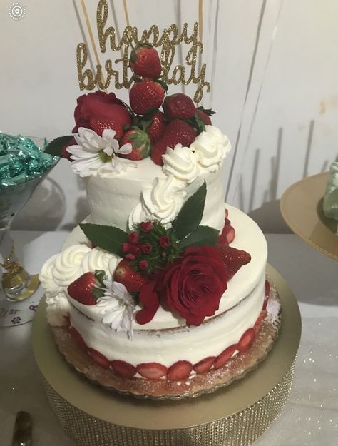 Birthday Cake With Fresh Flowers, 2 Tier Birthday Cake, Sunflower Birthday Cakes, 29th Birthday Cakes, Tier Birthday Cake, Cake With Fresh Flowers, Sunflower Birthday, Strawberry Shortcakes, 2 Tier Cake