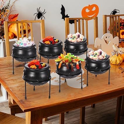 Amazon.com | Jenaai 6 Pcs Halloween Witch Cauldron Plastic Black Candy Serving Bowl on Stand, Black Witch Cauldron Candy Holder for Home Indoor Outdoor Kitchen Halloween Party Decorations: Candy Servers Halloween Birthday Party Decorations, Halloween Witch Cauldron, Kitchen Halloween, Halloween Candy Bowl, Spooky Decorations, Pumpkin Carving Party, Witch Cauldron, Halloween Movie Night, Indoor Outdoor Kitchen