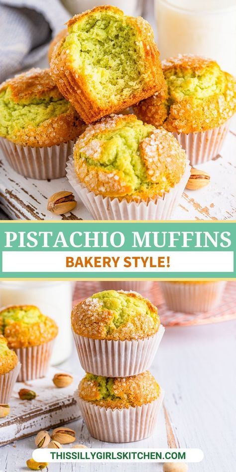 pistachio muffins Recipe With Pudding, Pistachio Muffins Recipe, Pistachio Muffins, Bakery Muffins, Muffins Easy, Yummy Desserts Easy, Pistachio Pudding, Scrumptious Desserts, Easy Baking Recipes