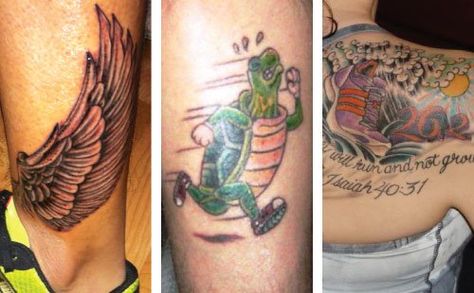 47 Awesome Running-Inspired Tattoos Rundisney Tattoo, Running Tattoos For Women Runners, 26.2 Tattoo Marathon, Marathon Tattoo Ideas For Women, Runners Tattoo Ideas Running, Running Tattoo Ideas For Men, Runner Tattoo For Women, Running Tattoo Ideas, Running Tattoos For Women