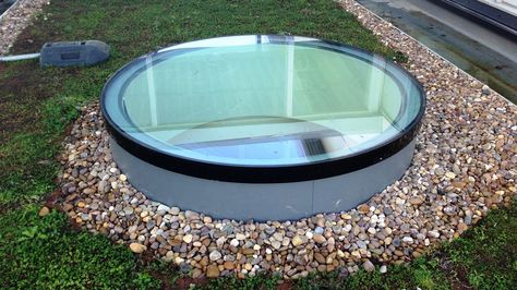 Flat fixed glass rooflight that looks good in any setting. Round Skylight Ceilings, Flat Roof Skylights, Roof Skylight, Backyard Studio, Roof Light, Modern Round, Round Design, Flat Roof, Light Architecture