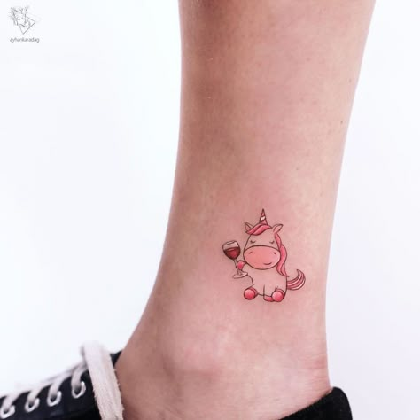 Small Unicorn Tattoo, Dreamer Tattoo, Wine Tattoo, Unicorn Tattoo, Colorful Tattoo, Minimal Tattoo Design, Unicorn Tattoos, Inspiration Tattoos, Tiny Tattoo