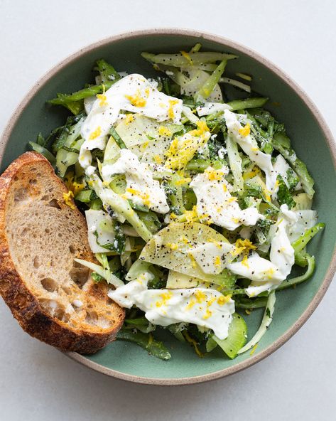 Lemon Poppy Salad with Stracciatella Cheese Lemon Poppyseed Salad, Stracciatella Cheese, Poppyseed Salad, Keto Diet For Vegetarians, Salad Fingers, Red Leaf Lettuce, Healthy Lunch Snacks, Lemon Poppy, Lemon Poppyseed