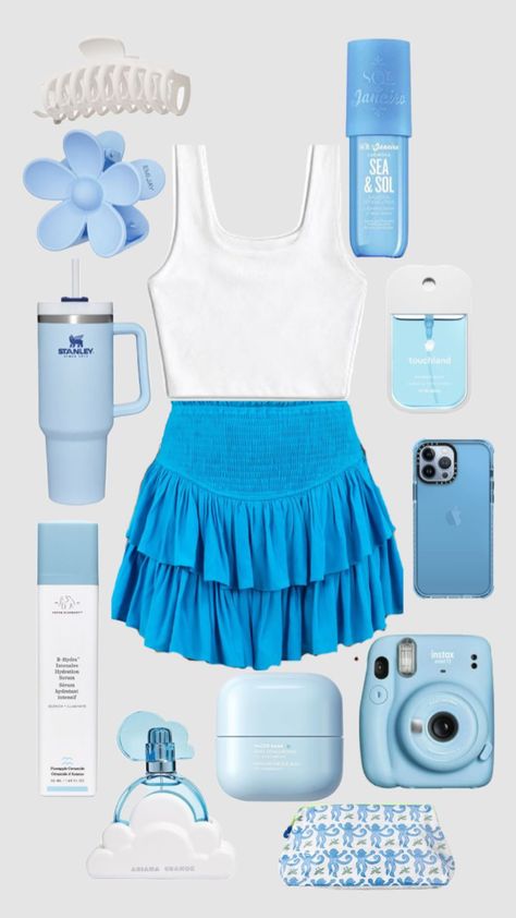 #blue#preppy #vibes #summer #outfitinspo #beauty Preppy Skirt Outfits, Preppy Outfits Aesthetic, Blue Top Outfit, Ocean Outfits, Preppy Wardrobe, Light Blue Skirts, Outfit Preppy, Preppy Skirt, Blue Preppy