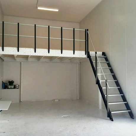 Garages – Tecrostar Gallery Shop Mezzanine Ideas, Shed Mezzanine Ideas, Shed Turned House, Mezzanine Floor Ideas, Mezzanine Ideas, Mezzanine Loft, Warehouse Layout, Garage Extension, Loft Style Homes