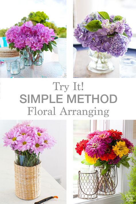 Don't have any floral arranging skills, but enjoy having fresh flowers in your home? You can get both when you learn the simple method of flower arranging. It's fast and budget friendly too! | In My Own Style #florals #flowerarranging #easydecor #flowervases #DIYflowers Floral Arrangements Diy Tutorials, Flower Arranging Tutorial, Nail Art Flower, Home Flower Arrangements, Arrange Flowers, Small Flower Arrangements, Spring Flower Arrangements, Floral Arranging, Home Floral Arrangements