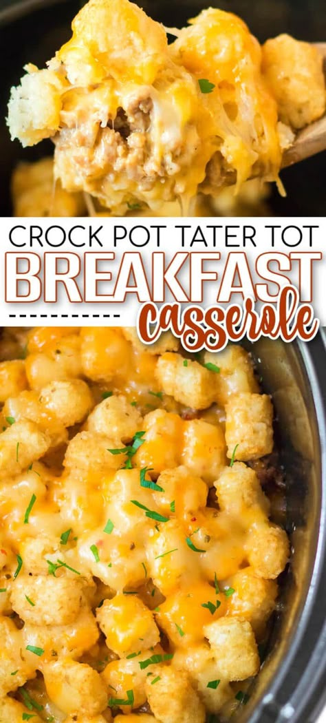 Crockpot Eggs And Sausage, Crock Pot Breakfasts Overnight, Overnight Breakfast In Crockpot, Breakfast Crock Pot Casserole, Crock Pot Meals Breakfast, Brunch Crock Pot Ideas, Easter Brunch Crockpot Recipes, Brunch Carry In Ideas, Tatertot Breakfast Casserole Crockpot