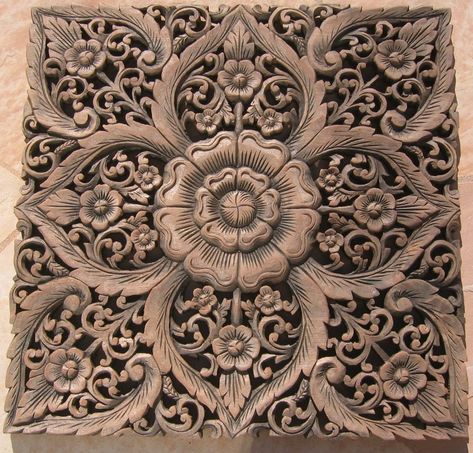 Thai Teak Wood Carving Panels | x2' Teak Wood Panel Java Finish ID:wpswp409 Hand Carved Teak, Chip Carving, Wood Panels, Carving Designs, Wood Carving Art, Panel Wall Art, Panel Art, Wood Panel, Wood Sculpture