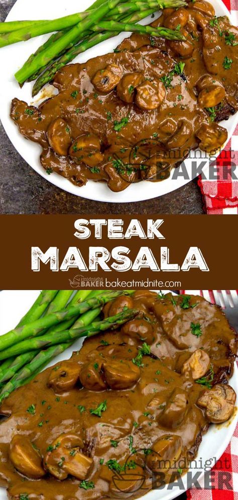 Steak Marsala - The Midnight Baker - Great Steak Recipe #beef #steak #marsala #steakrecipes #recipes Steak Marsala, Steak Dinner Recipes, Recipes Steak, Marsala Recipe, Beef Steak Recipes, Recipe Beef, Easy Steak, Grilled Steak Recipes, Steak Recipe