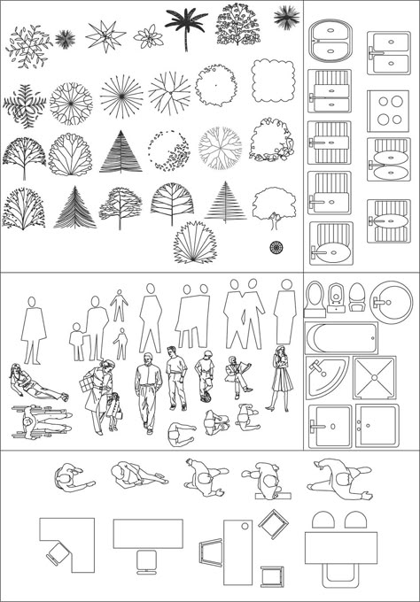 Sketches Architecture, Floor Plan Symbols, Architecture Symbols, Landscape Design Drawings, Landscape Architecture Drawing, Interior Architecture Drawing, Interior Design Sketches, Architecture Design Drawing, Design Engineering