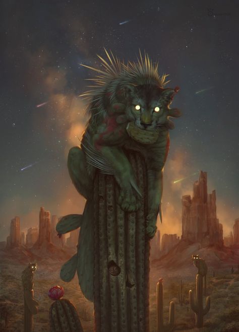 Fantasy Cowboy, Dresden Files, Cactus Cat, Dnd Campaign, Beast Creature, Creature Artwork, Dnd Monsters, Cool Monsters, Spaceship Art