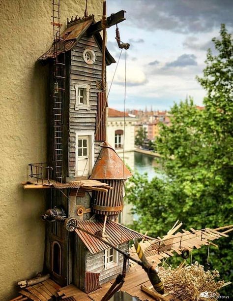 Steampunk Architecture, Cardboard House, Gnome House, Cardboard Art, Building Art, Fantasy House, Cute House, Miniature Houses, Miniature Crafts