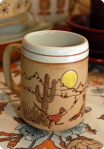 Arizona Mug | My husband was born in Arizona so when I saw t… | Flickr Western Pottery Painting Ideas, Western Mug, Western Ceramics, Western Pottery, Kitchen Wear, Diy Stuff, Mix Media, Pottery Painting, Vintage Kitchen