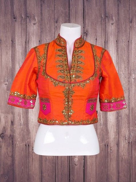 Orange Blouse Designs For Sarees Rajput Blouse Design, Rajasthani Blouse Design, Orange Blouse Designs, Rajasthani Blouse, Blouse For Saree, Ready Made Blouse, डिजाइनर कपड़े, Stylish Saree, Long Blouse Designs