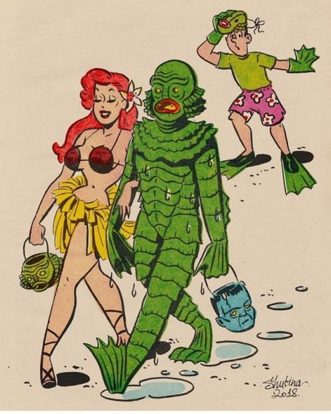 Lagoon Creature, Sveta Shubina, Creature From The Black Lagoon, The Black Lagoon, Tiki Art, Pinup Art, Black Lagoon, Classic Monsters, Pulp Art