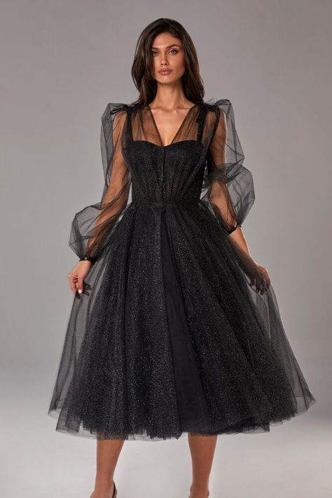 16 Gorgeous Black Wedding Dresses 2021 - MillaNova Sparkly Tulle Dress, Black Wedding Guest Dresses, Puffy Tulle Skirt, Milla Dresses, Sheer Overlay Dress, Halloween Skirt, Fall Wedding Guest Dress, فستان سهرة, Glitter Dress