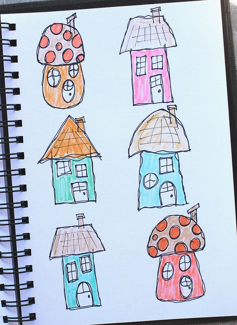 Houses Doodle, Houses Drawing, Journal Drawings, House Doodle, Whimsical Houses, Tombow Markers, Whimsical Art Journal, Sketch Journal, Sharpie Pens