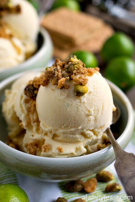 Key Lime Ice Cream with Graham Cracker Pistachio Crumb Topping Key Lime Ice Cream, Key Lime Recipes, Lime Ice Cream, Donut Ice Cream, Lime Recipes, Coffee And Donuts, Ice Cream Popsicles, Ice Cream Treats, Crumb Topping