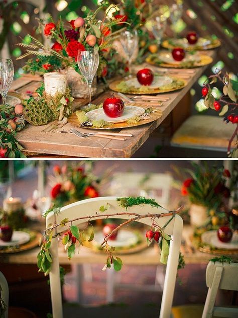 Snow White Wedding Theme, Snow White Wedding, Wedding Table Themes, Wedding Forest, Apple Wedding, Deco Champetre, Snow White Birthday, Disney Wedding Theme, Orchard Wedding