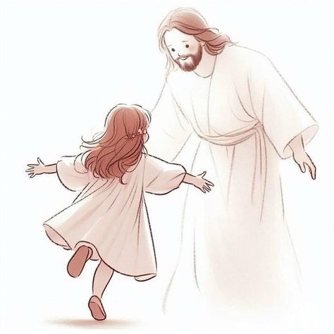 Father Drawing Art, Praise Illustration, Jesus And Girl Drawing, Cute Jesus Drawings, Christian Art Drawings, Drawings Of Jesus, Jesus Fanart, Catholic Drawings, Jesus And Me Illustration